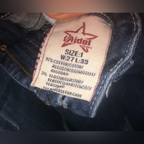 LA IDOL Women’s Jeans Size 1 W27 L33 Tattered Rhinestone Pocket (see details - Picture 9 of 10